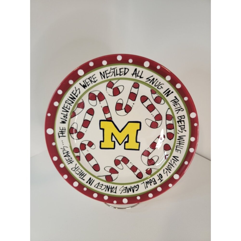 University of Michigan Fan Large Serving Plate Night Before Christmas 12" U of M